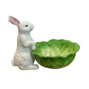 Vintage Ceramic Bunny & Cabbage Bowl | Easter Decor | Rabbit Candy Dish